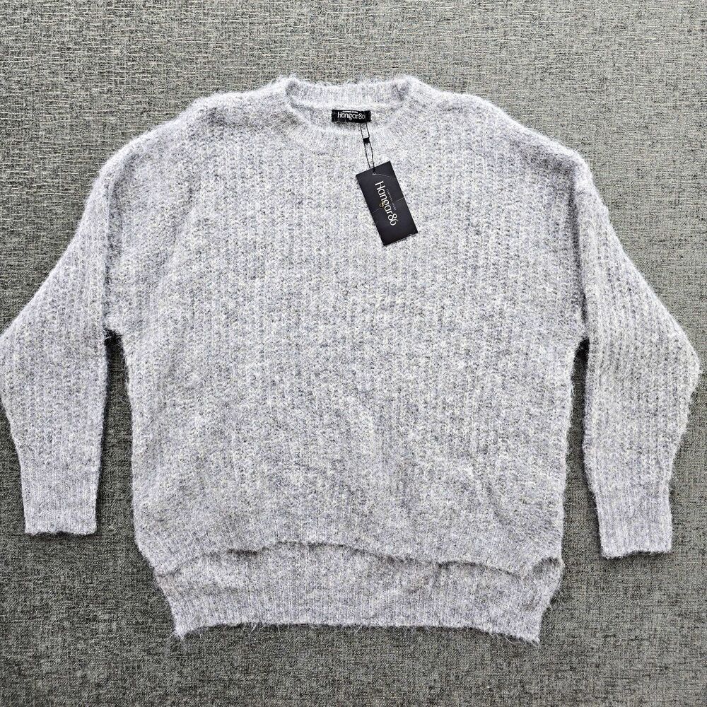 Hangar86 Women’s One Size Gray Fuzzy Knit Crew Neck Pullover Sweater